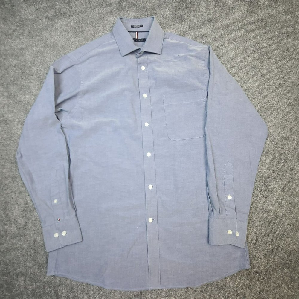 Tommy Hilfiger Mens Button Up Shirt Medium Long Sleeve Regular Fit Blue Shirt